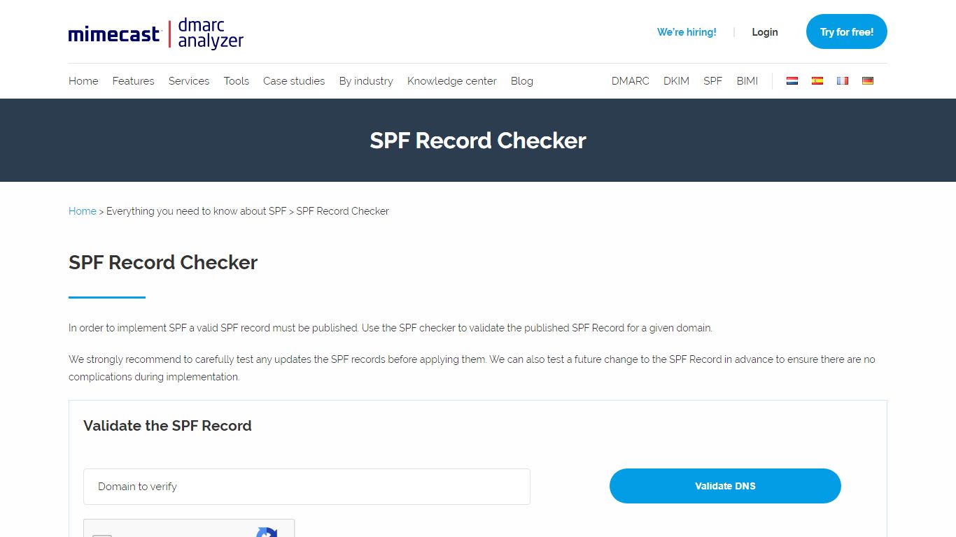 SPF record Checker | SPF record Tester - Mimecast | DMARC Analyzer