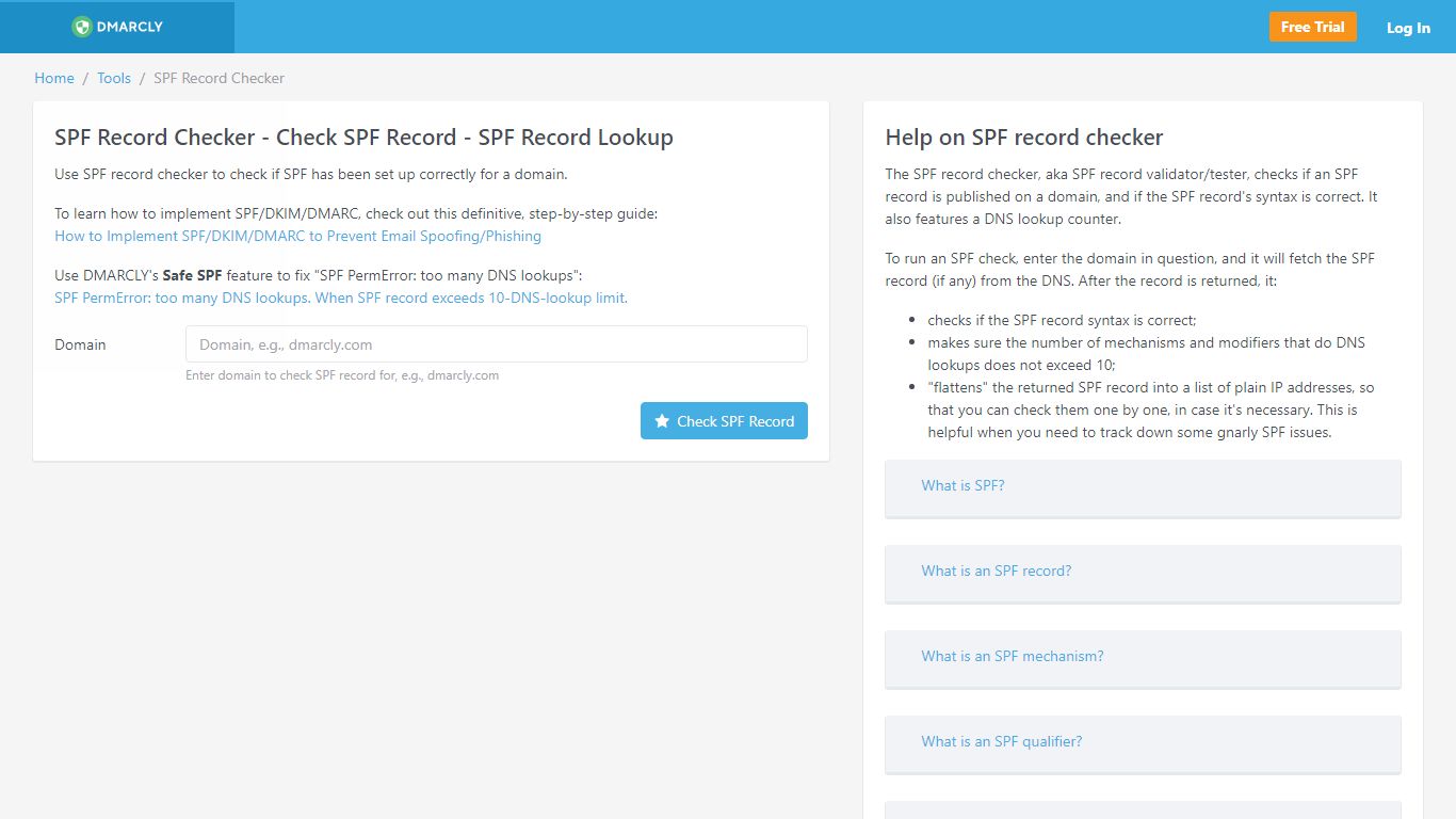 Free SPF Record Checker - Check SPF Record - DMARCLY